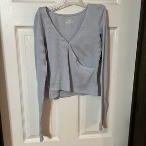 Hollister Gray Blue Wrap Crop Blouse